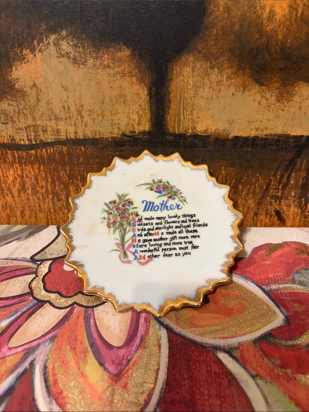 Vintage Mother Porcelain Trinket Dish with Gold Trim